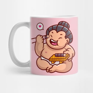 Cute Sumo Eating Sushi Cartoon Mug